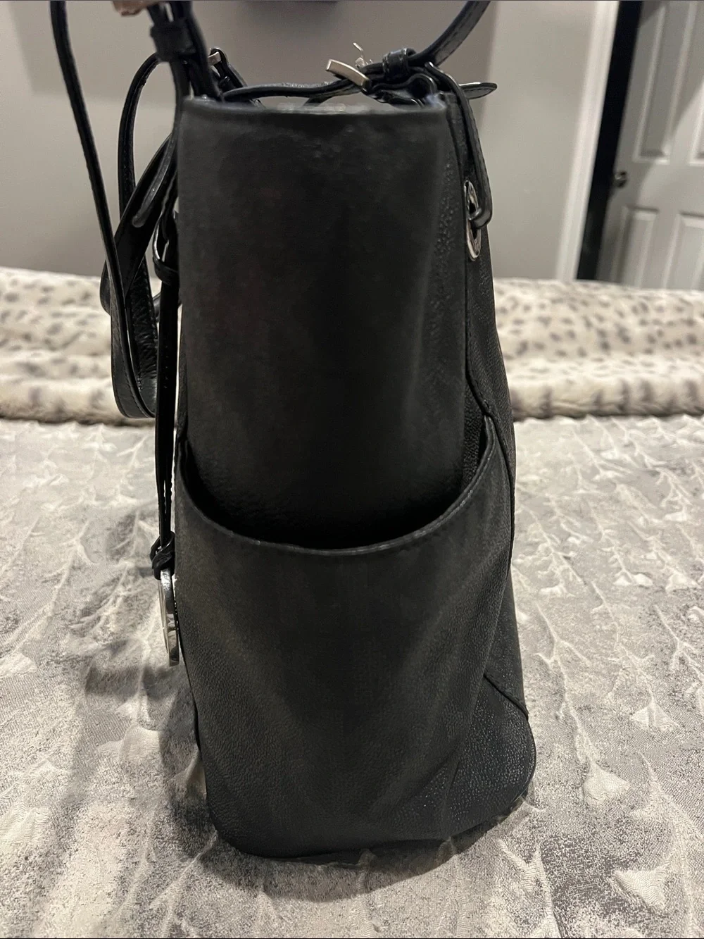 Michael Kors Black MK Monogram Tote with Silver Logo Charm
